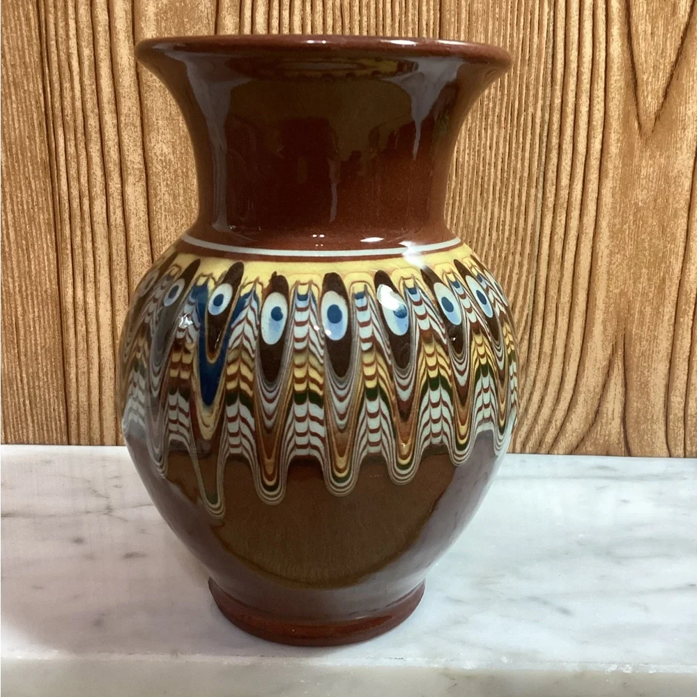 Vintage BULGAR Redware Slip Glaze 6” Vase